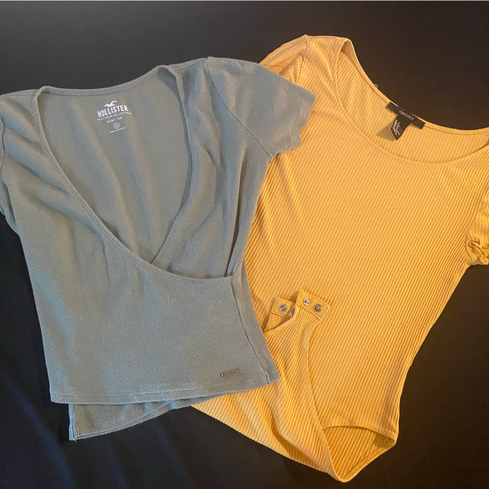 Hollister and Forever 21 Tops Crop Bodysuit Sage and Mustard Small